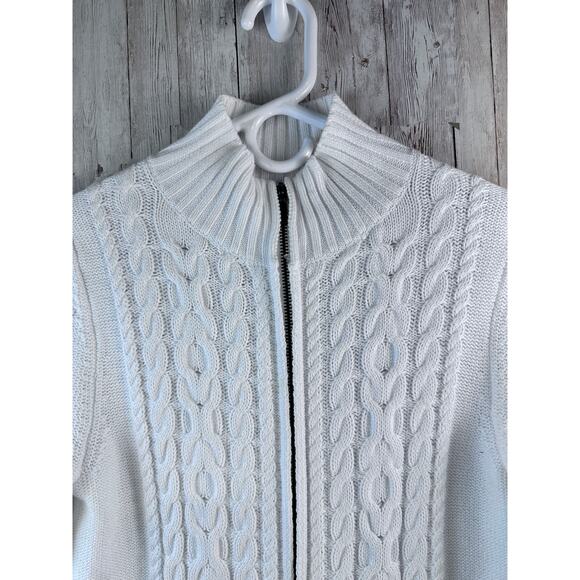 LL Bean Womens CableKnit Coastal Fishermens zip close Cardigan sz XS  ID 298836 - Picture 3 of 7